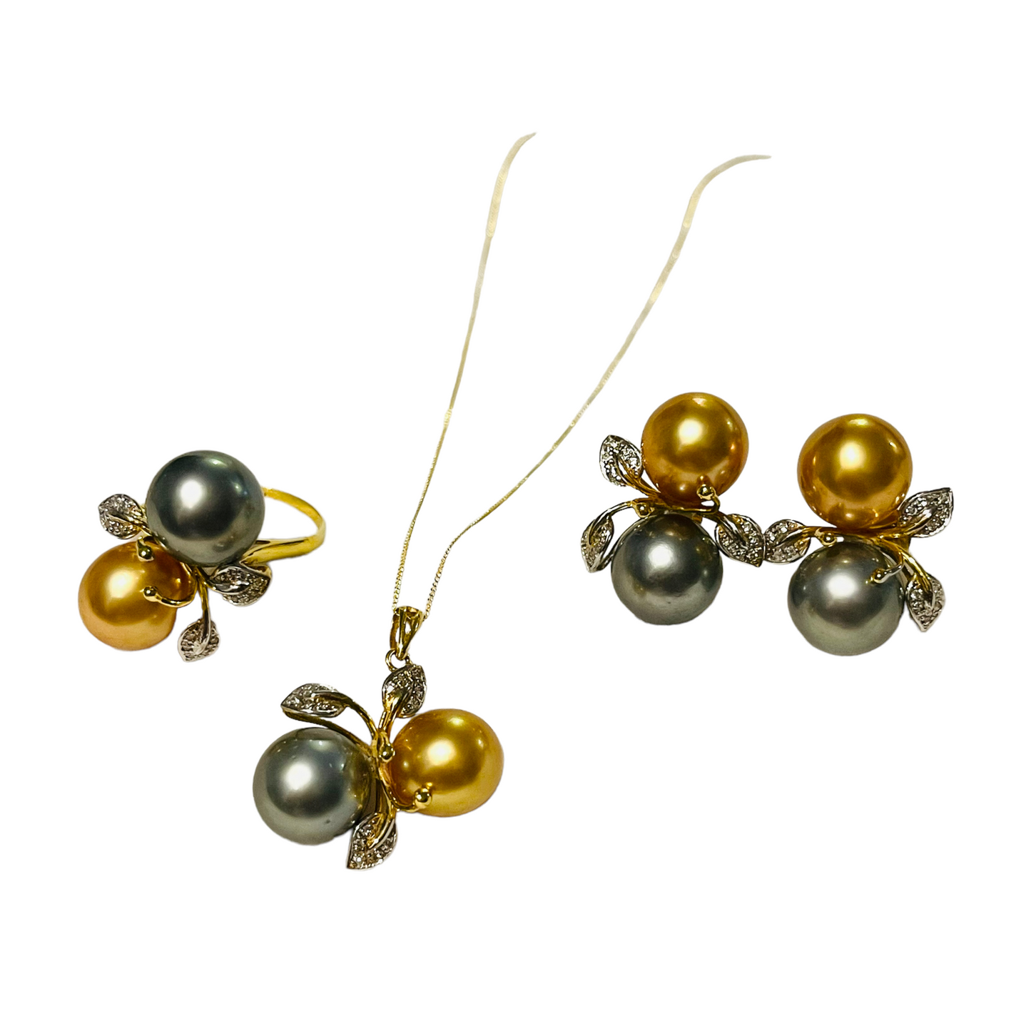 10mm Tahitian & Golden SSP in 14K Gold with Diamonds