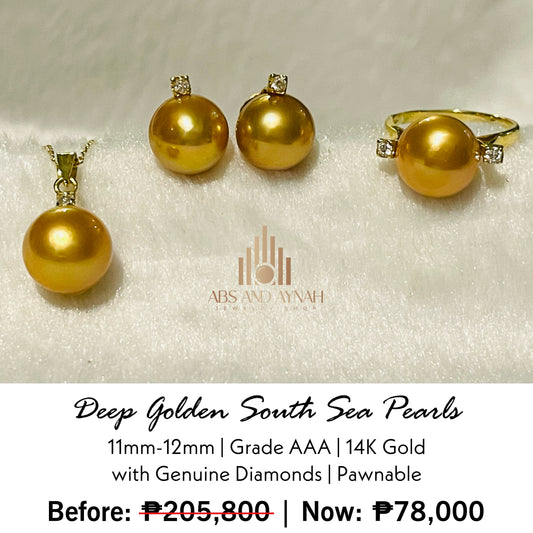 Golden South Sea Pearls with Diamonds set in 18K Yellow Gold Settings