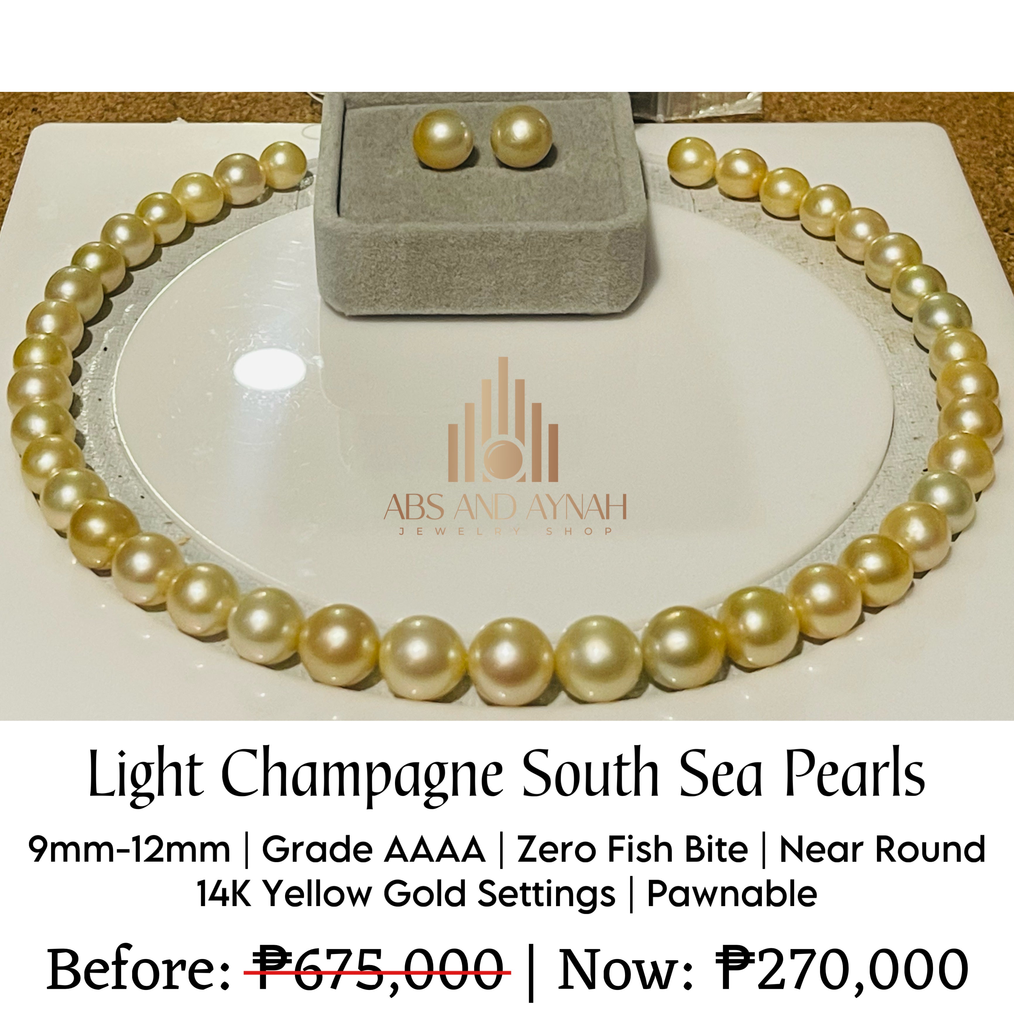 8-10mm Champagne Golden South Sea Pearl Necklace - AAAA Quality