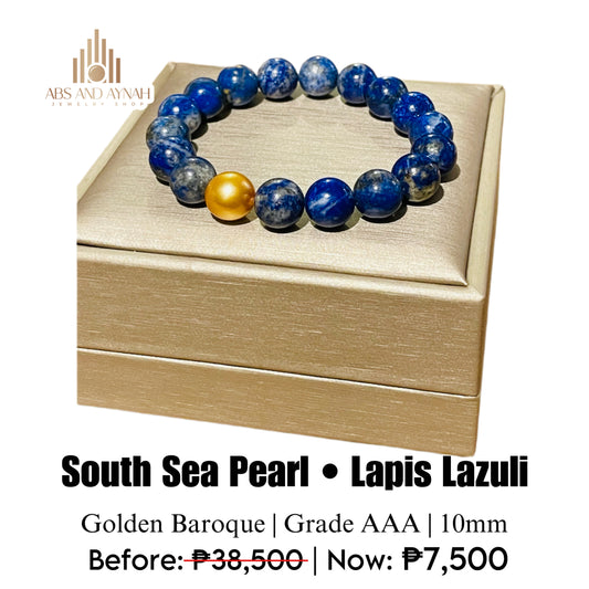 Lapis Lazuli with Golden South Sea Pearl (10mm)