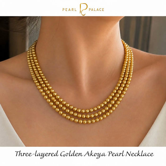 Three-layered Golden Akoya Pearl Necklace