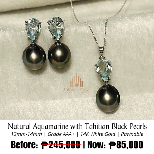 Natural Aquamarine with Tahitian Pearls