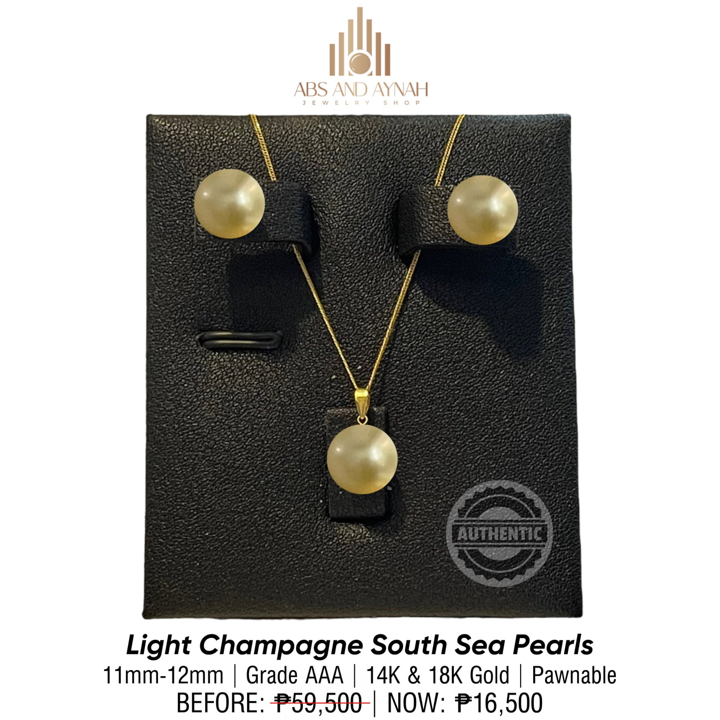 Light Champagne South Sea Pearls 11mm-12mm in 14K/18K Gold