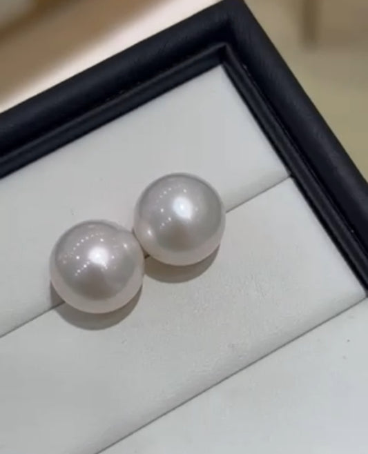 14mm Silvery White Pearl Earrings