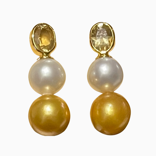 South Sea Pearls with Citrine in 14K Gold