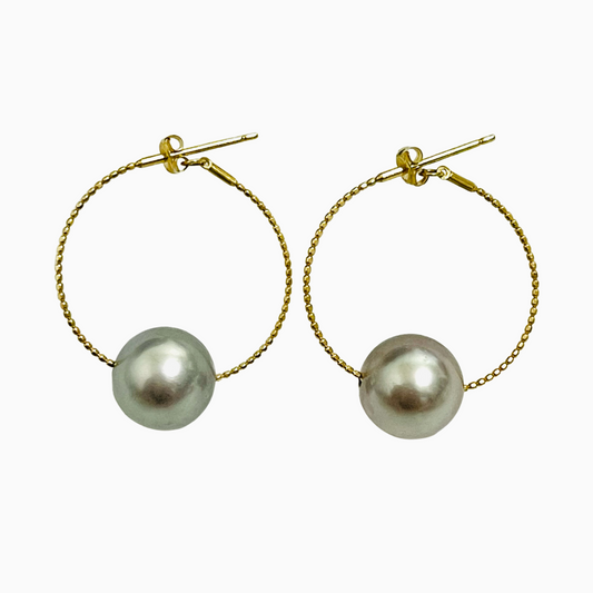 Omega 10mm South Sea Pearl Earrings in 18K Gold