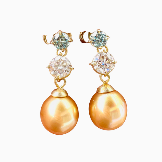 Golden South Sea Pearl with Moissanite in 14K Gold