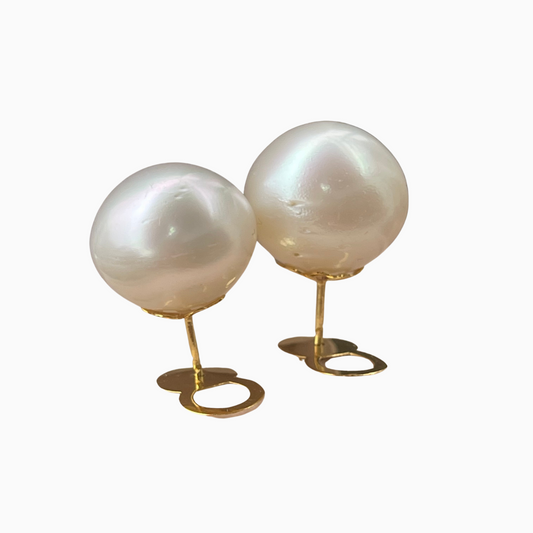 15mm White South Sea Pearl Earrings in 14K Gold