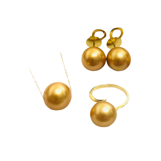 10mm Golden South Sea Pearls in 14K Gold